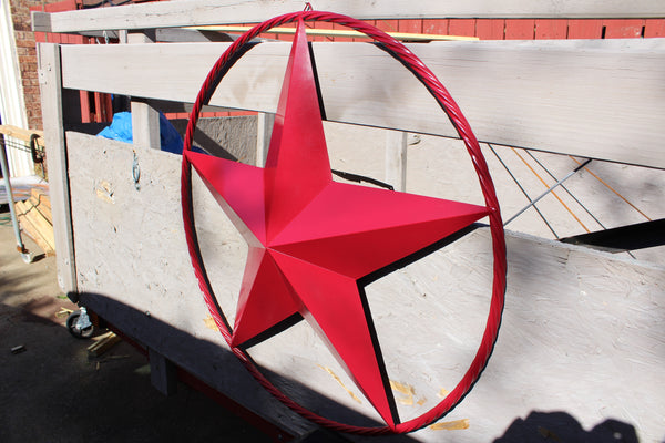 RED HERITAGE BRICK RED STAR BARN STAR METAL LONE STAR TWISTED ROPE RING WESTERN HOME DECOR HANDMADE NEW #EH10751