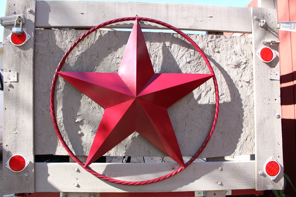RED HERITAGE BRICK RED STAR BARN STAR METAL LONE STAR TWISTED ROPE RING WESTERN HOME DECOR HANDMADE NEW #EH10751