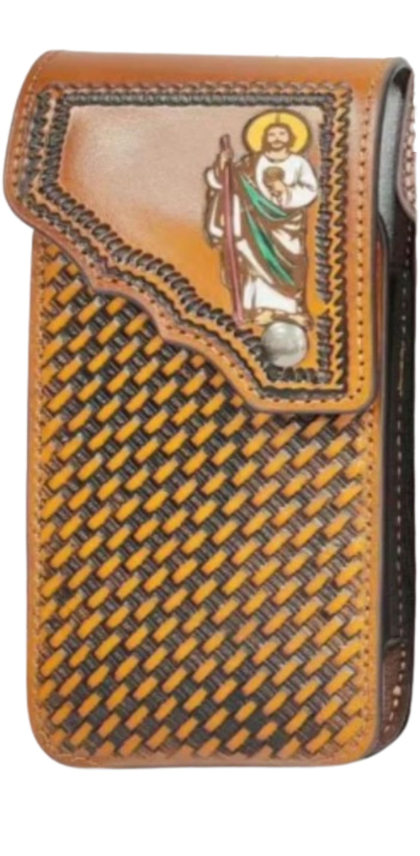 7" JESUS PHONE HOLSTER LEATHER LARGE BELT LOOP CASE UNIVERSAL HANDMADE