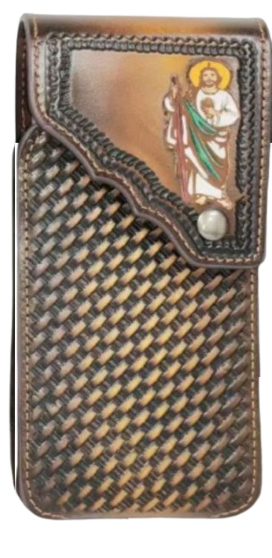 7" JESUS PHONE HOLSTER LEATHER LARGE BELT LOOP CASE UNIVERSAL HANDMADE #EH13827