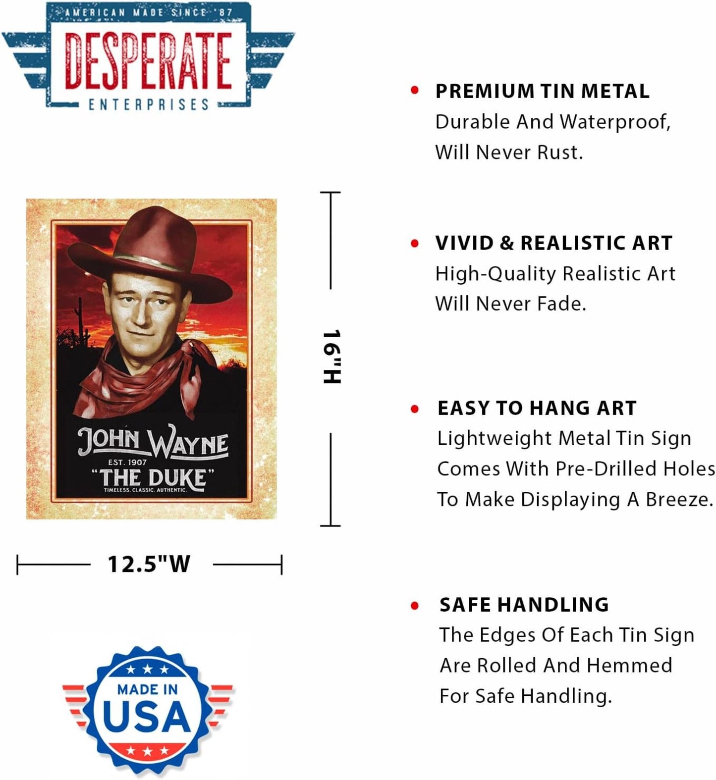 JOHN WAYNE THE DUKE CLASSIC TIN SIGN CELEBRITY METAL ART WESTERN METAL ART NEW  #2230