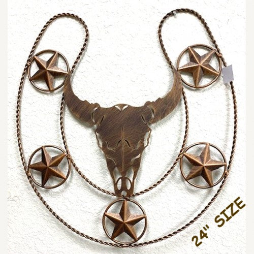 #EH11559 LONGHORNS 24" HORSESHOE STARS CUSTOM METAL VINTAGE CRAFT WESTERN HOME DECOR HANDMADE NEW