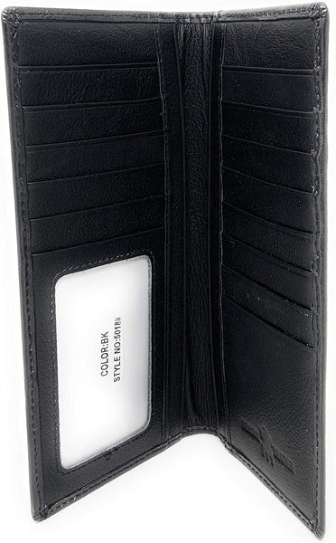 LONGHORNS GENUINE LEATHER BLACK WESTERN CHECKBOOK MEN'S WALLET WESTERN FASHION #EH13166