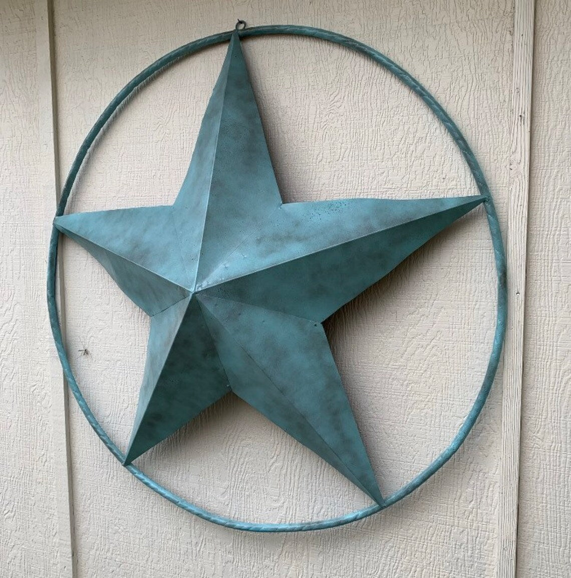 #EH10486 TURQUOISE DISTRESSED LIGHT TWO TONE BARN STAR METAL LONESTAR TWISTED ROPE RING WETSERN HOME DECOR HANDMADE NEW
