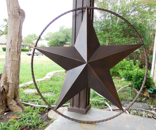 24" LONESTAR RUSTIC BRONZE COPPER BARN STAR METAL WALL ART TWISTED ROPE RING WESTERN HOME DECOR HANDMADE NEW-#EH10008