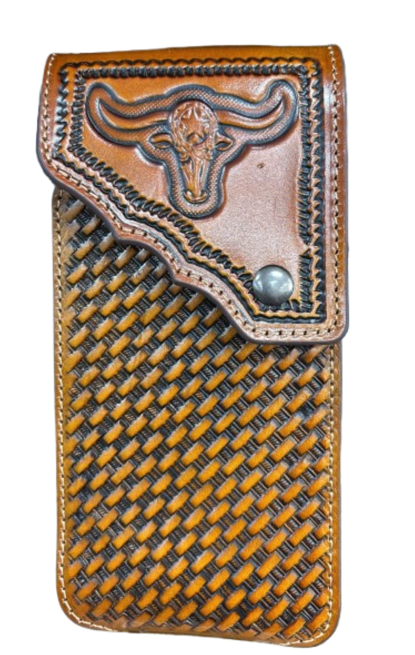 7" LONGHORNS PHONE HOLSTER LEATHER LARGE BELT LOOP CASE UNIVERSAL HANDMADE