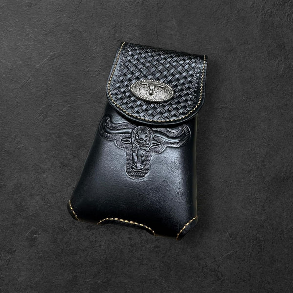 7" LONGHORNS LEATHER PHONE HOLSTER POUCH EXTRA LARGE  BELT LOOP CELL PHONE CASE UNIVERSAL OVERSIZE #EH12698