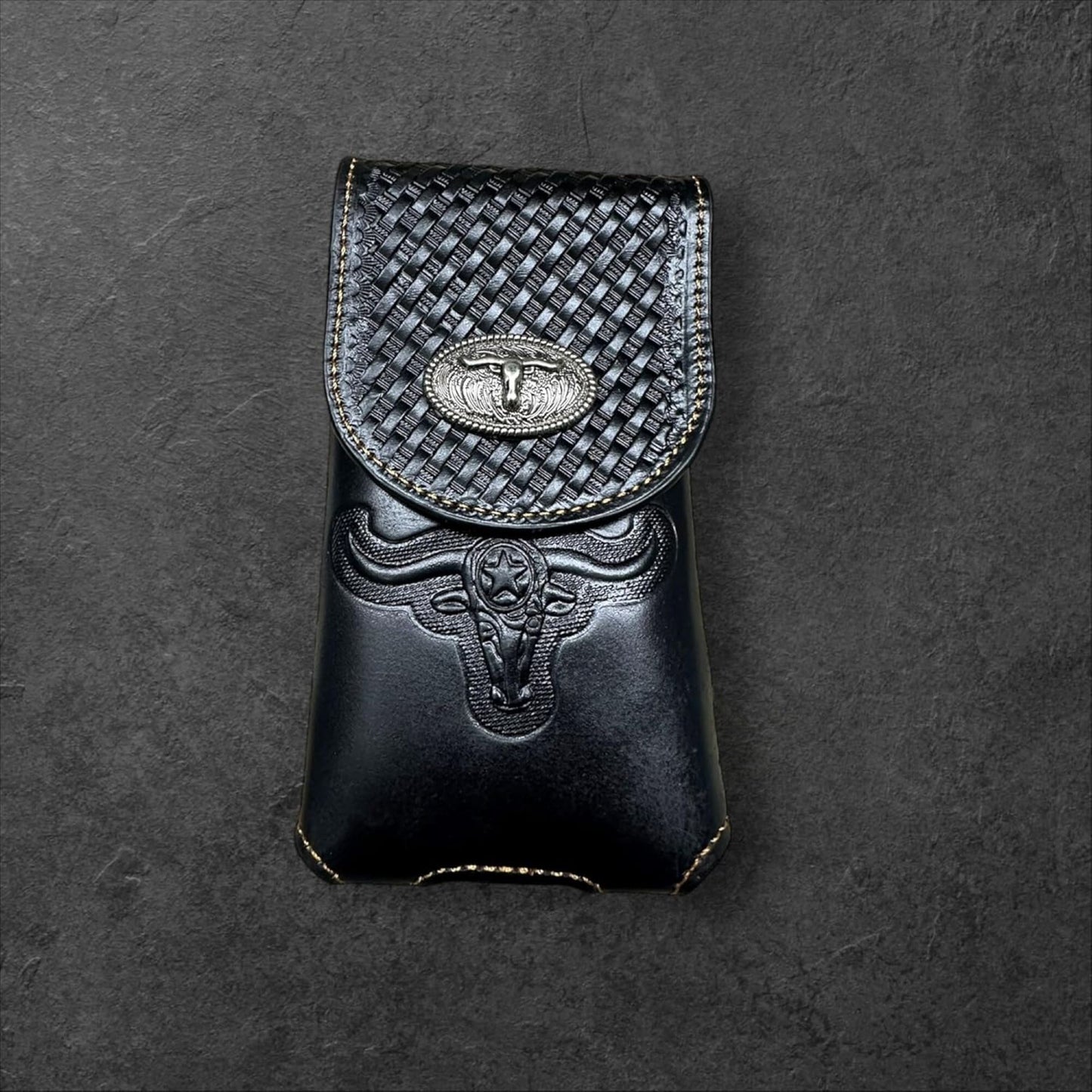 7" LONGHORNS LEATHER PHONE HOLSTER POUCH EXTRA LARGE  BELT LOOP CELL PHONE CASE UNIVERSAL OVERSIZE #EH12698