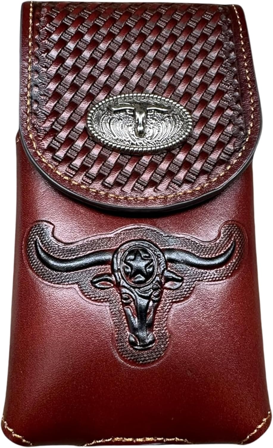 7" LONGHORNS LEATHER PHONE HOLSTER POUCH EXTRA LARGE  BELT LOOP CELL PHONE CASE UNIVERSAL OVERSIZE #EH12698