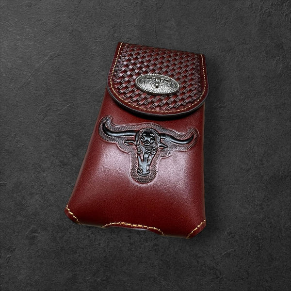 7" LONGHORNS LEATHER PHONE HOLSTER POUCH EXTRA LARGE  BELT LOOP CELL PHONE CASE UNIVERSAL OVERSIZE #EH12698