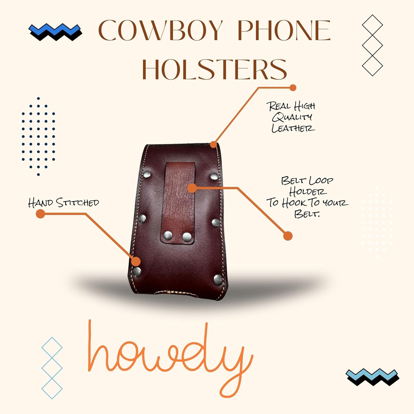 7" LONGHORNS LEATHER PHONE HOLSTER POUCH EXTRA LARGE  BELT LOOP CELL PHONE CASE UNIVERSAL OVERSIZE #EH12698