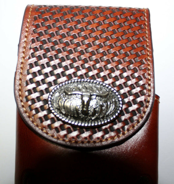 7" LONGHORNS LEATHER PHONE HOLSTER POUCH EXTRA LARGE  BELT LOOP CELL PHONE CASE UNIVERSAL OVERSIZE #EH12698