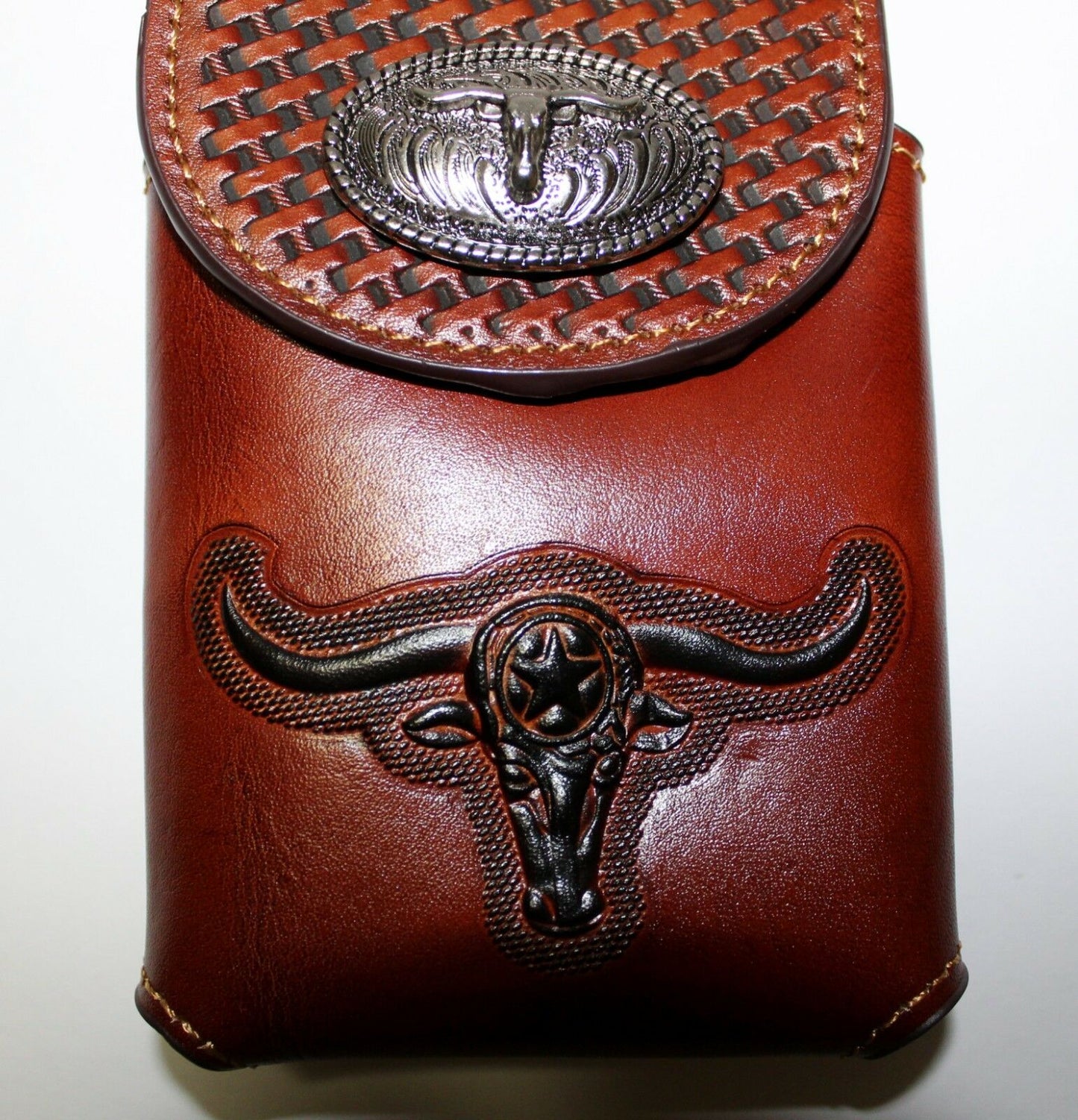 7" LONGHORNS LEATHER PHONE HOLSTER POUCH EXTRA LARGE  BELT LOOP CELL PHONE CASE UNIVERSAL OVERSIZE #EH12698
