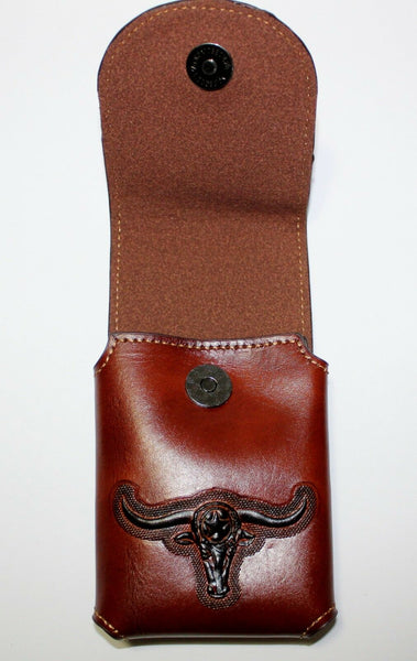 7" LONGHORNS LEATHER PHONE HOLSTER POUCH EXTRA LARGE  BELT LOOP CELL PHONE CASE UNIVERSAL OVERSIZE #EH12698