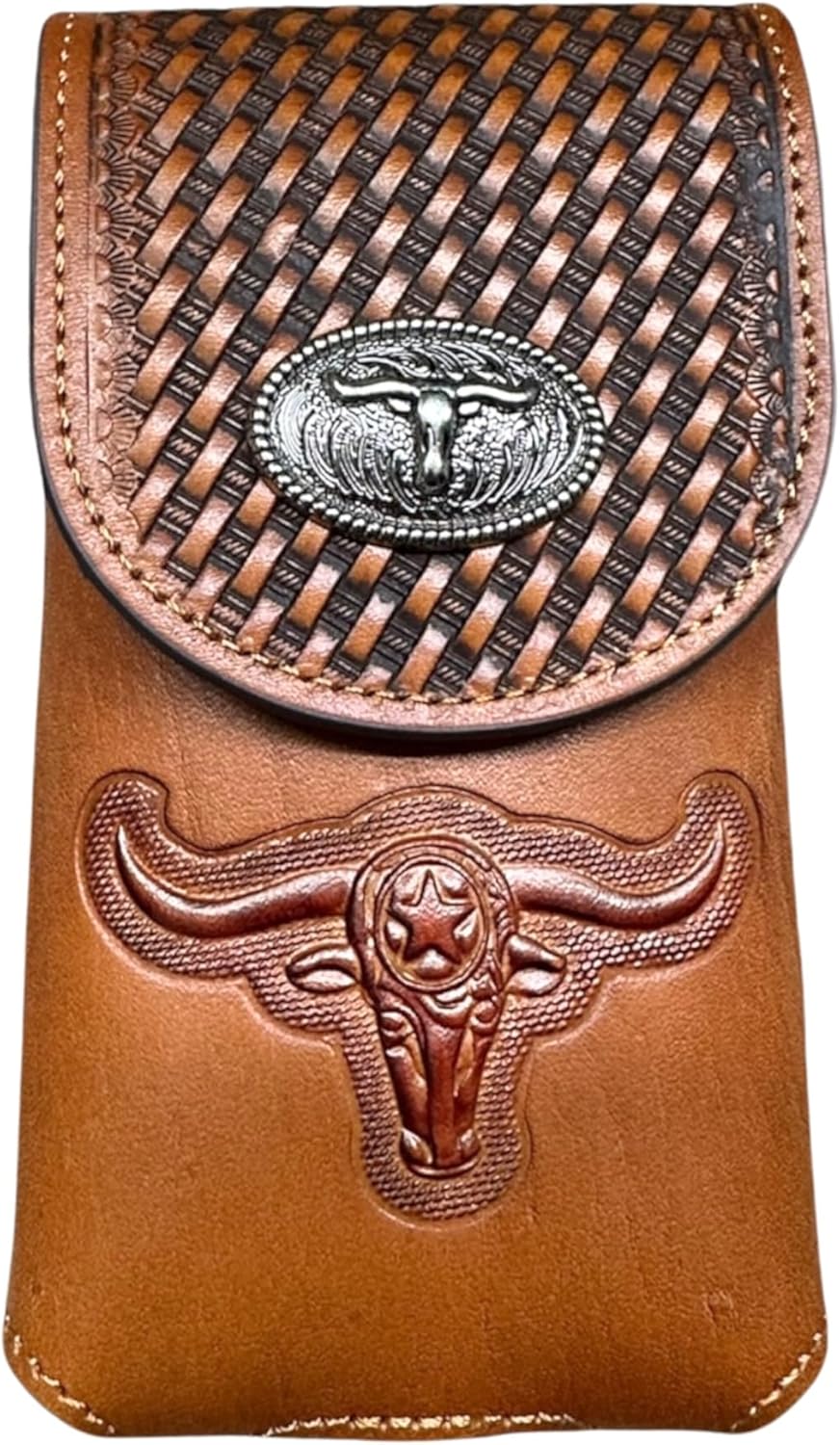 7" LONGHORNS LEATHER PHONE HOLSTER POUCH EXTRA LARGE  BELT LOOP CELL PHONE CASE UNIVERSAL OVERSIZE #EH12698