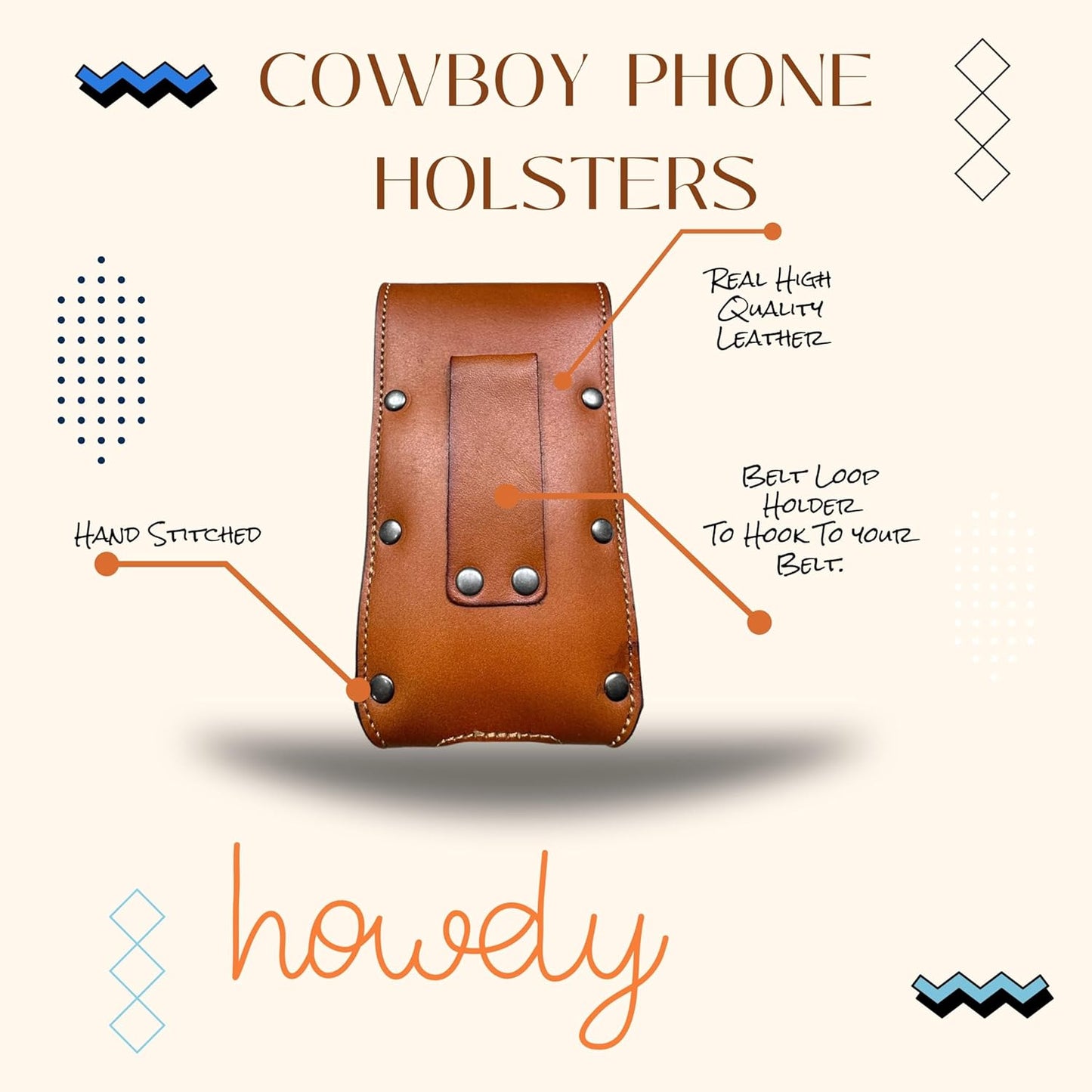 7" LONGHORNS LEATHER PHONE HOLSTER POUCH EXTRA LARGE  BELT LOOP CELL PHONE CASE UNIVERSAL OVERSIZE #EH12698