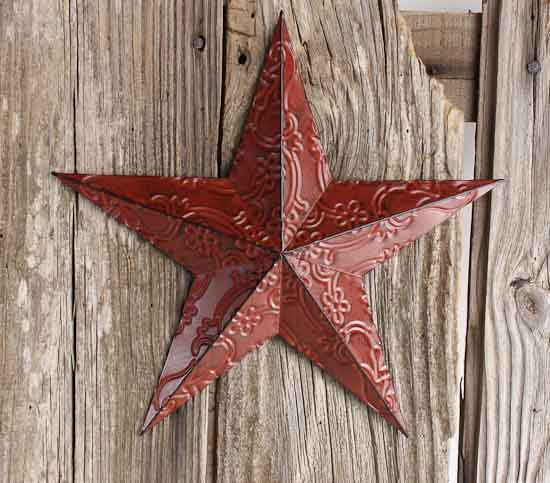 11-1/4" RED EMBOSSED BARN STAR 3D METAL WALL ART WESTERN HOME DECOR NEW #EH12188