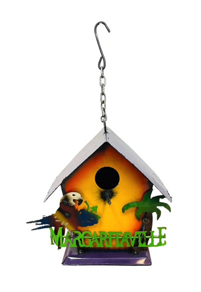 MARGARITAVILLE BIRDHOUSE 10"H YLW GRN METAL WESTERN HOME DECOR HANDMADE #EH13583