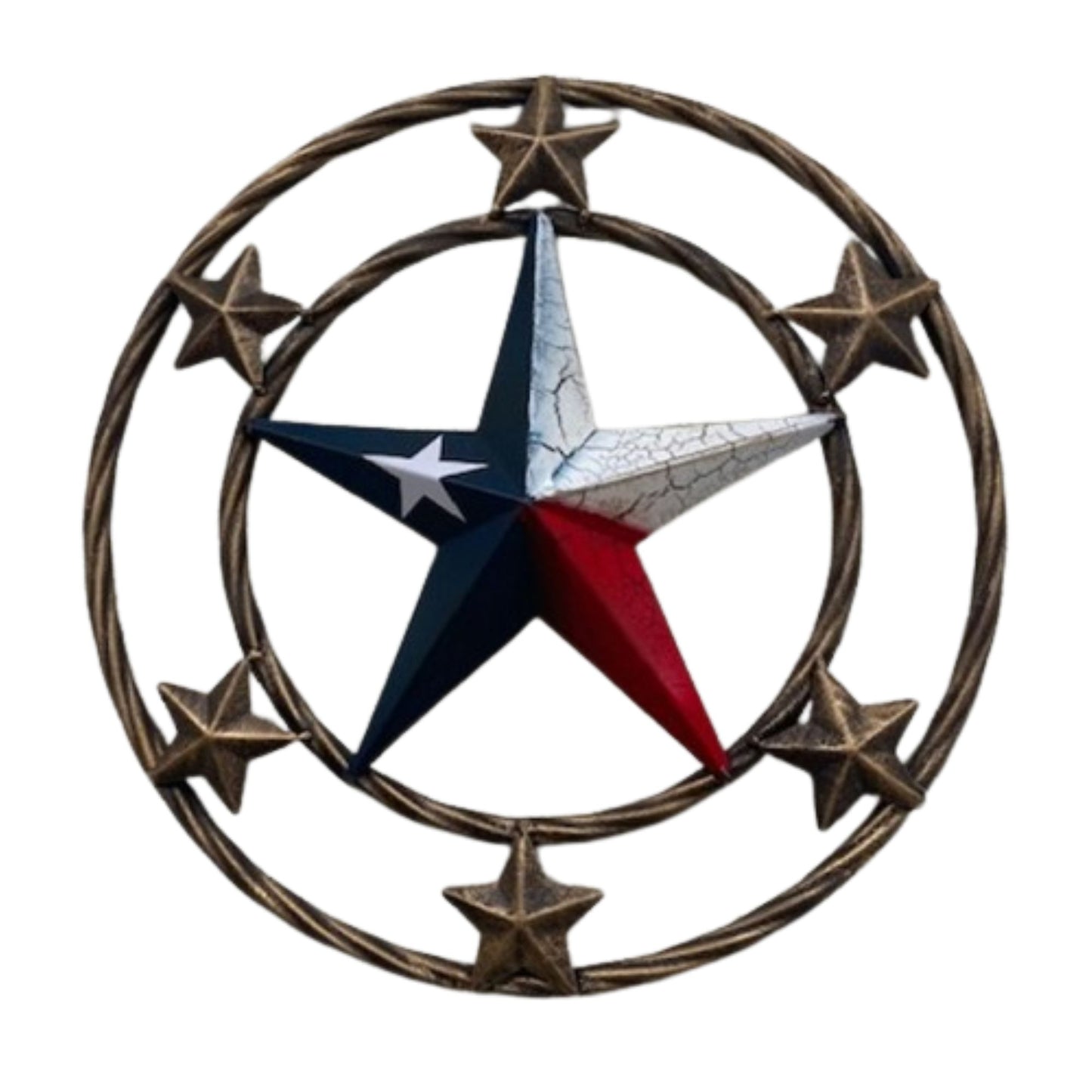 MULTI STAR CRACKLE STAR TWIST ROPE RING RED WHITE BLUE METAL STAR WESTERN HOME DECOR HANDMADE NEW #EH12072