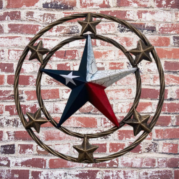 MULTI STAR CRACKLE STAR TWIST ROPE RING RED WHITE BLUE METAL STAR WESTERN HOME DECOR HANDMADE NEW #EH12072