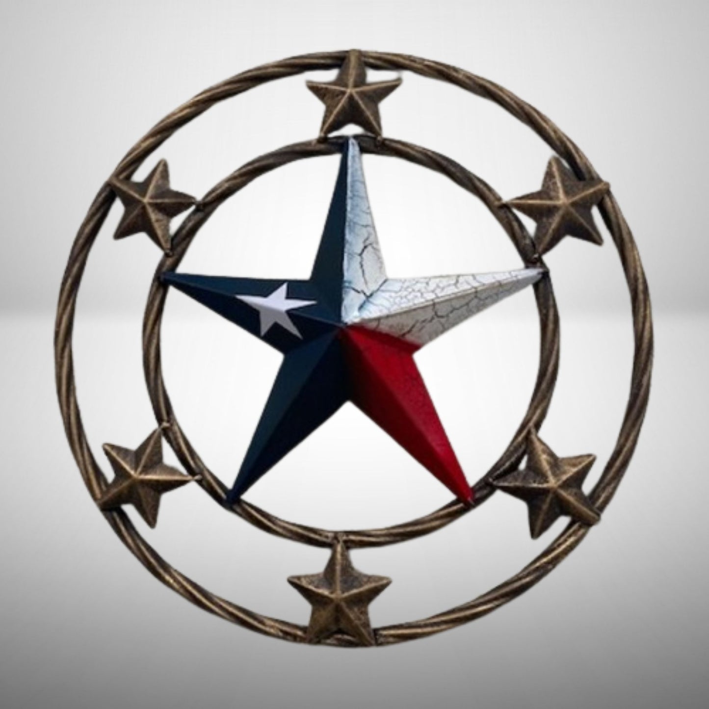 MULTI STAR CRACKLE STAR TWIST ROPE RING RED WHITE BLUE METAL STAR WESTERN HOME DECOR HANDMADE NEW #EH12072