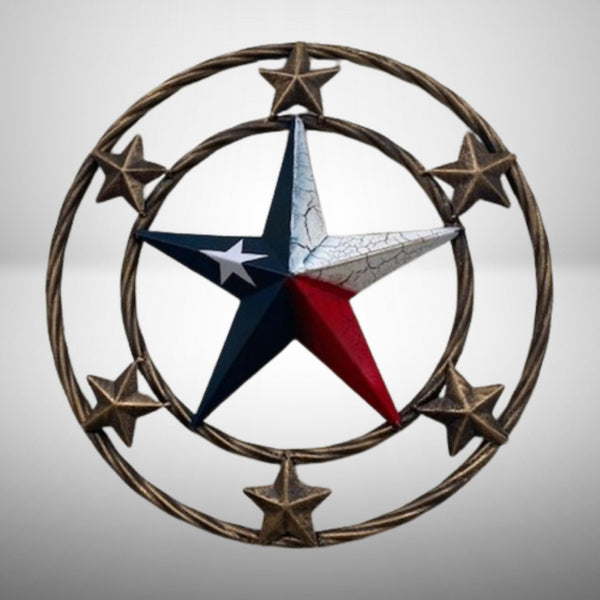 MULTI STAR CRACKLE STAR TWIST ROPE RING RED WHITE BLUE METAL STAR WESTERN HOME DECOR HANDMADE NEW #EH12072