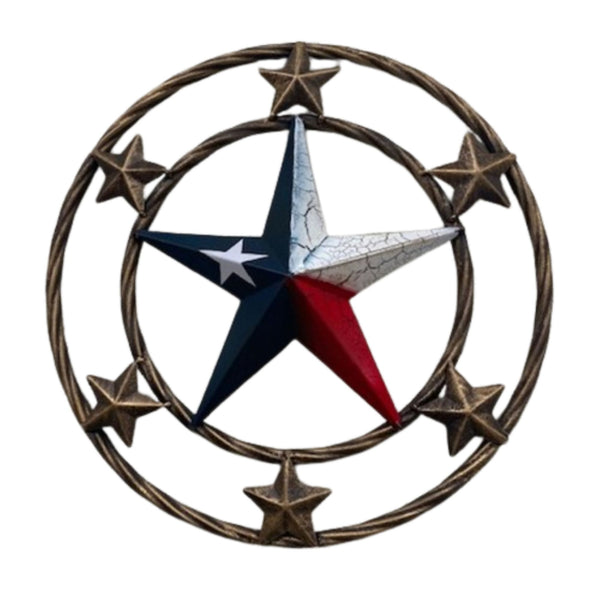MULTI STAR CRACKLE STAR TWIST ROPE RING RED WHITE BLUE METAL STAR WESTERN HOME DECOR HANDMADE NEW #EH12072