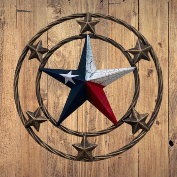 MULTI STAR CRACKLE STAR TWIST ROPE RING RED WHITE BLUE METAL STAR WESTERN HOME DECOR HANDMADE NEW #EH12072
