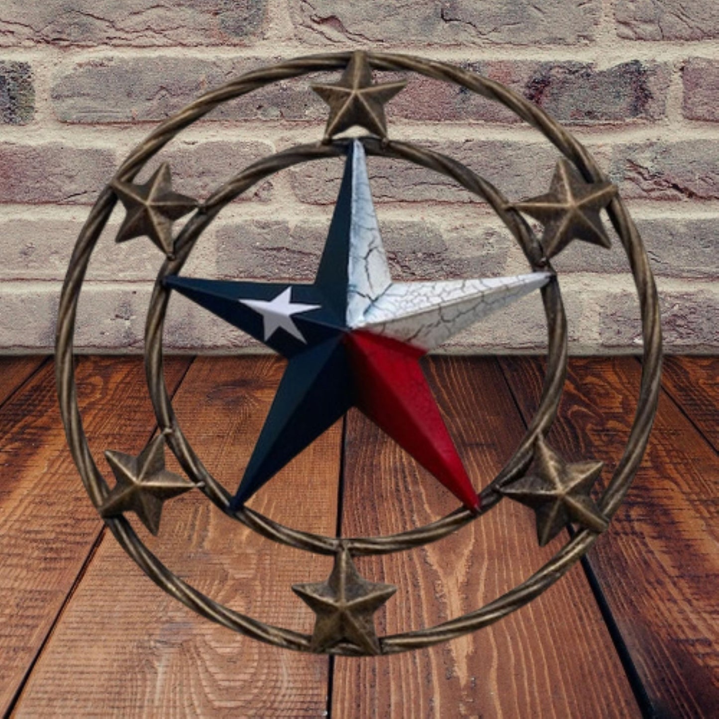 MULTI STAR CRACKLE STAR TWIST ROPE RING RED WHITE BLUE METAL STAR WESTERN HOME DECOR HANDMADE NEW #EH12072