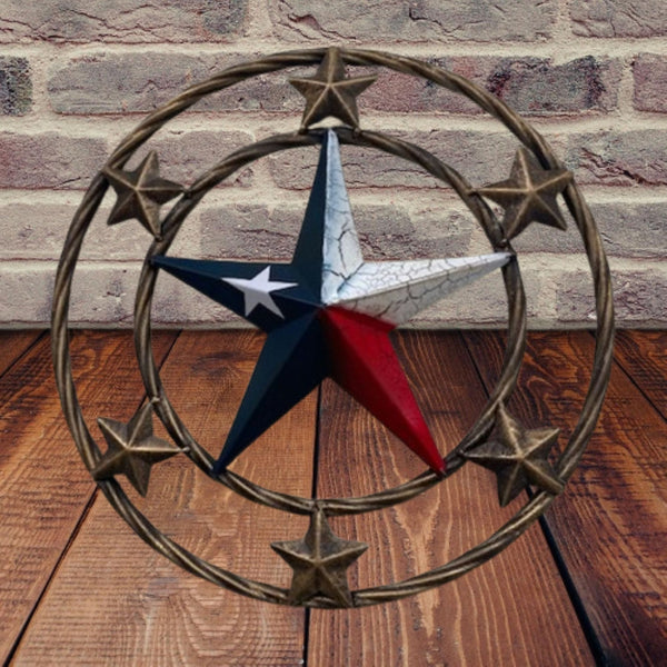 MULTI STAR CRACKLE STAR TWIST ROPE RING RED WHITE BLUE METAL STAR WESTERN HOME DECOR HANDMADE NEW #EH12072