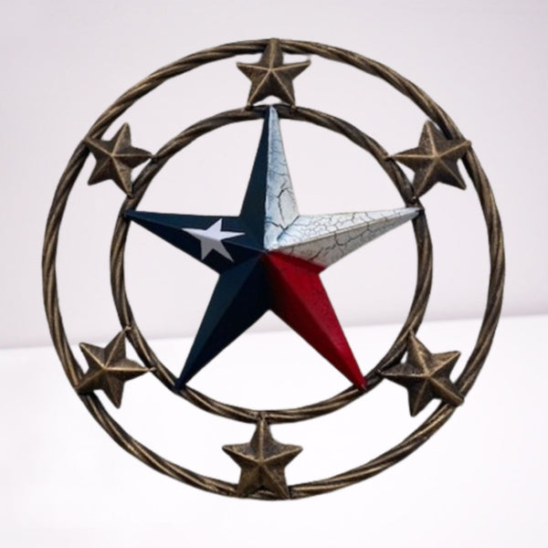 MULTI STAR CRACKLE STAR TWIST ROPE RING RED WHITE BLUE METAL STAR WESTERN HOME DECOR HANDMADE NEW #EH12072
