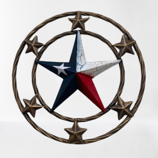 MULTI STAR CRACKLE STAR TWIST ROPE RING RED WHITE BLUE METAL STAR WESTERN HOME DECOR HANDMADE NEW #EH12072