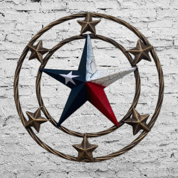 MULTI STAR CRACKLE STAR TWIST ROPE RING RED WHITE BLUE METAL STAR WESTERN HOME DECOR HANDMADE NEW #EH12072