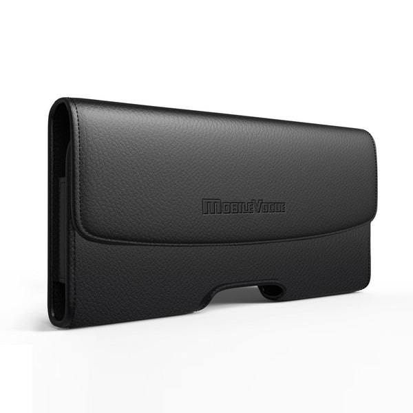 MV102-BK HORIZONTAL LEATHER POUCH WITH EMBOSSED LOGO IN BLACK UNIVERSAL