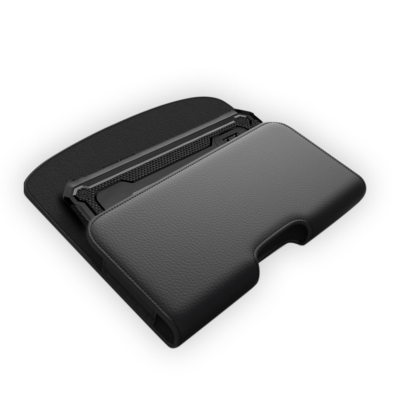 MV102-BK HORIZONTAL LEATHER POUCH WITH EMBOSSED LOGO IN BLACK UNIVERSAL -- FREE SHIPPING