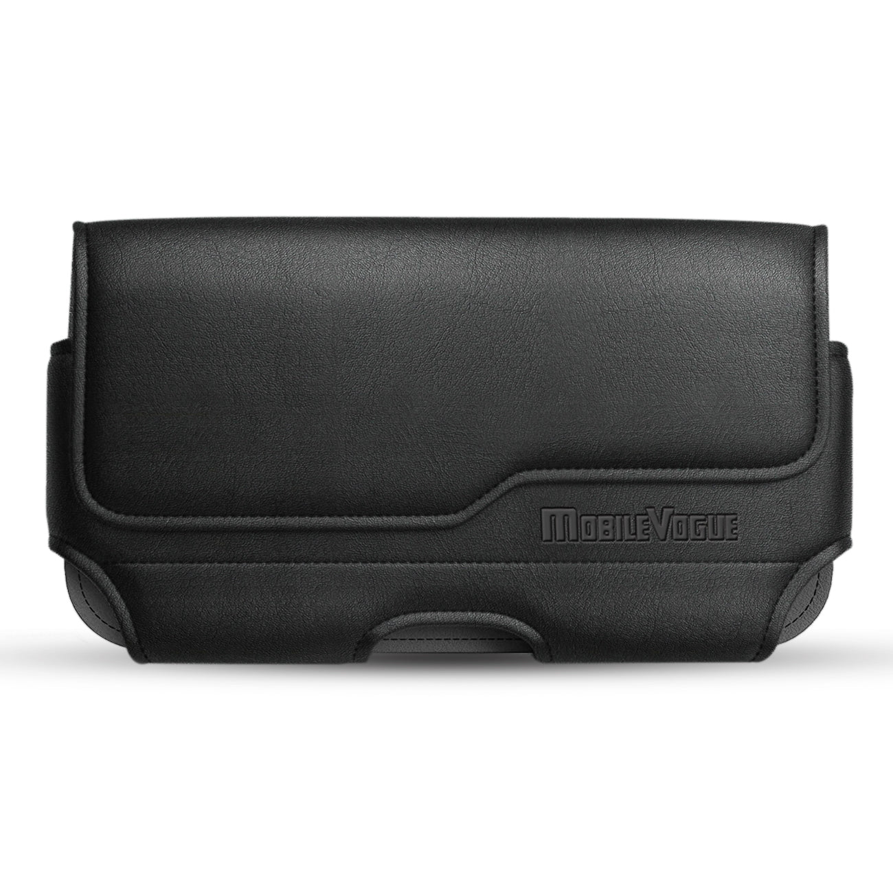 MV115-BK HORIZONTAL LEATHER POUCH WITH Z LID PATTERN WITH EMBOSSED LOGO IN BLACK UNIVERSAL -- FREE SHIPPING