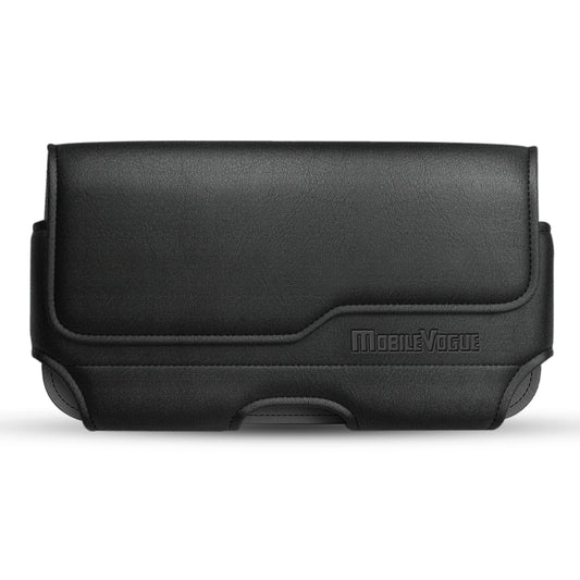 MV115-BK HORIZONTAL LEATHER POUCH WITH Z LID PATTERN WITH EMBOSSED LOGO IN BLACK UNIVERSAL -- FREE SHIPPING