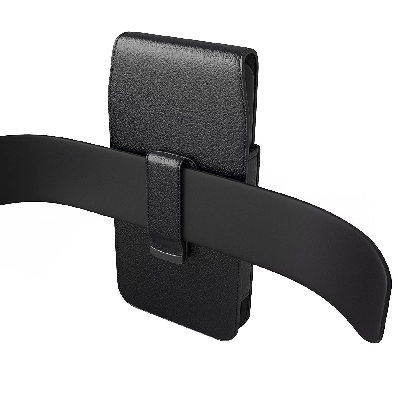 MV385-BK VERTICAL LEATHER POUCH WITH MAGNETIC CLOSURE AND BELT LOOP IN BLACK -- FREE SHIPPING