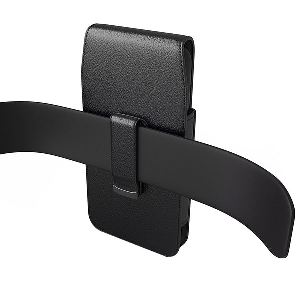 MV385-BK VERTICAL LEATHER POUCH WITH MAGNETIC CLOSURE AND BELT LOOP IN BLACK -- FREE SHIPPING