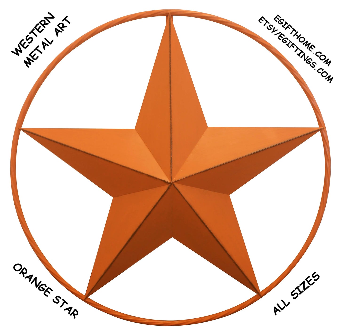 #EH10730 ORANGE STAR BARN STAR METAL LONE STAR TWISTED ROPE RING WESTERN HOME DECOR HANDMADE NEW