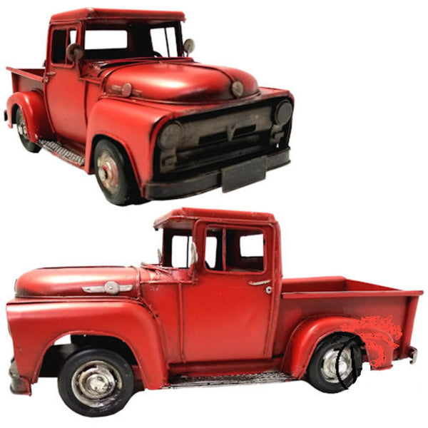 RED TRUCK 11" PICKUP TRUCK METAL ART FIGURINE VINTAGE GARDEN WESTERN HOME DECOR HANDMADE  #EH12856