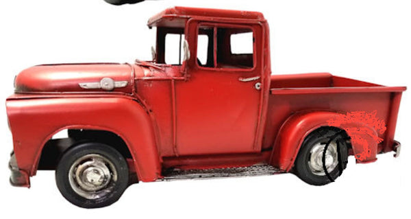 RED TRUCK 11" PICKUP TRUCK METAL ART FIGURINE VINTAGE GARDEN WESTERN HOME DECOR HANDMADE  #EH12856