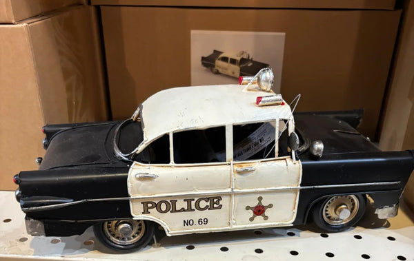 POLICE CAR  METAL ART FIGURINE VINTAGE WESTERN HOME GARDEN DECOR HANDMADE  #RA0251