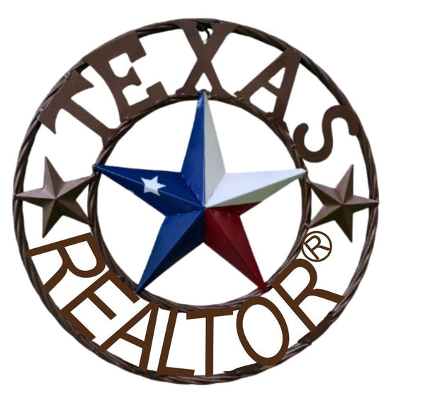 REALTOR STYLE YOUR CUSTOM NAME STAR METAL BARN 3d RED WHITE BLUE WITH BRONZE TWIST ROPE RING WESTERN HOME DECOR HANDMADE  18",24",32"