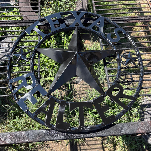 REALTOR STYLE YOUR CUSTOM NAME STAR METAL BARN 3d RED WHITE BLUE WITH BRONZE TWIST ROPE RING WESTERN HOME DECOR HANDMADE  18",24",32"