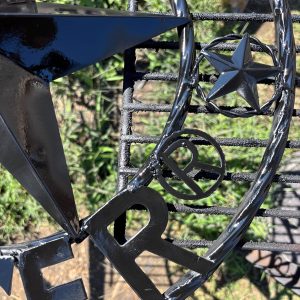 REALTOR STYLE YOUR CUSTOM NAME STAR METAL BARN 3d RED WHITE BLUE WITH BRONZE TWIST ROPE RING WESTERN HOME DECOR HANDMADE  18",24",32"