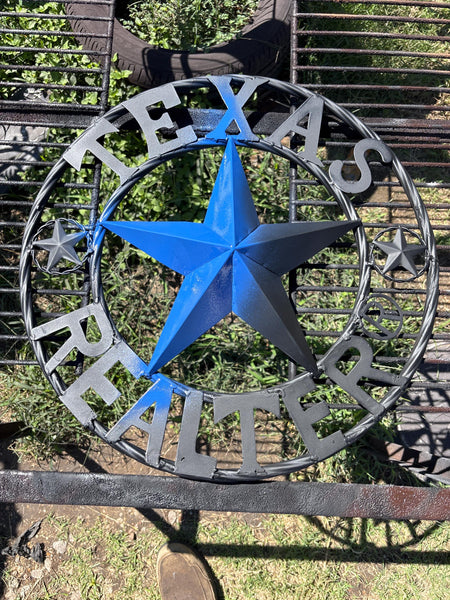 REALTOR STYLE YOUR CUSTOM NAME STAR METAL BARN 3d RED WHITE BLUE WITH BRONZE TWIST ROPE RING WESTERN HOME DECOR HANDMADE  18",24",32"