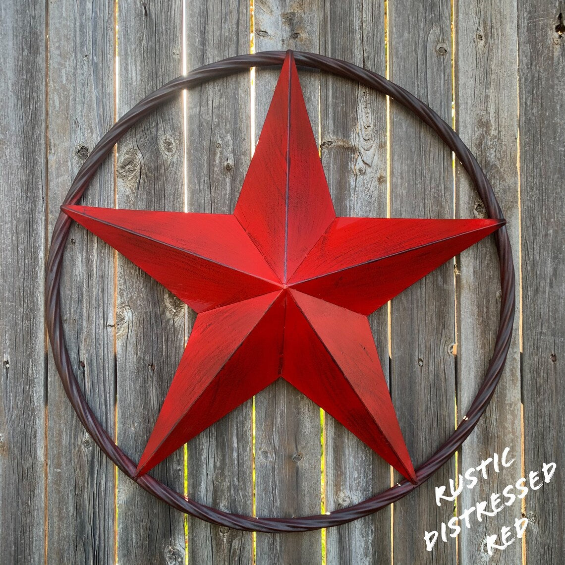 ITEM#EH10629 RED DISTRESSED BARN STAR 3" TO 96" METAL LONE STAR TWISTED ROPE RING WESTERN HOME DECOR HANDMADE NEW