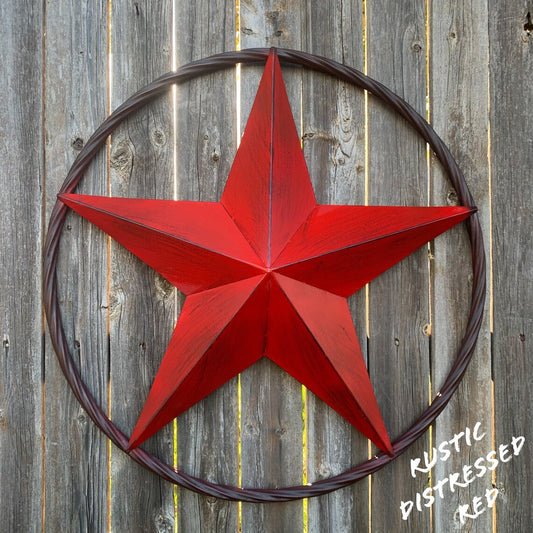 ITEM#EH10629 RED DISTRESSED BARN STAR 3" TO 96" METAL LONE STAR TWISTED ROPE RING WESTERN HOME DECOR HANDMADE NEW