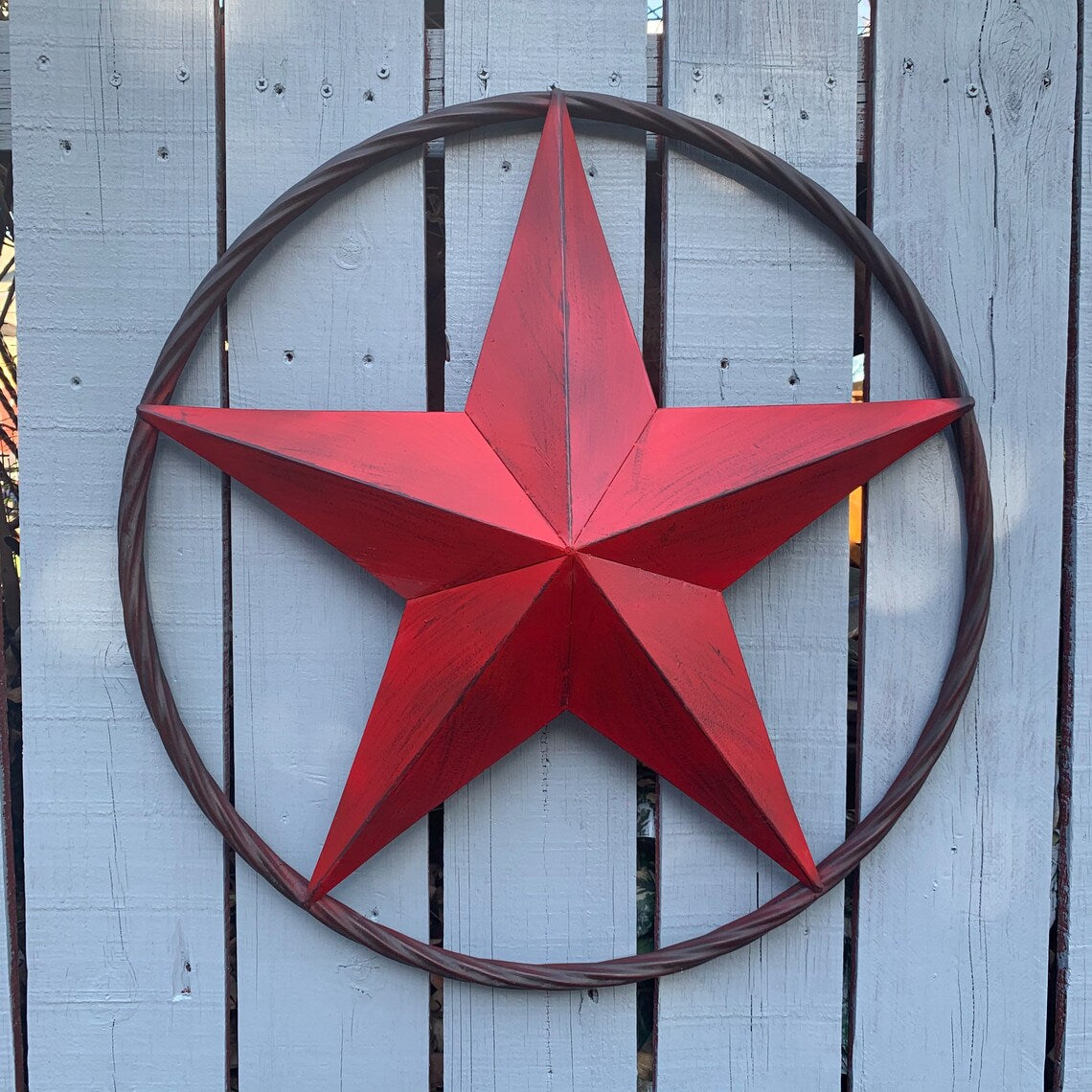 ITEM#EH10629 RED DISTRESSED BARN STAR 3" TO 96" METAL LONE STAR TWISTED ROPE RING WESTERN HOME DECOR HANDMADE NEW